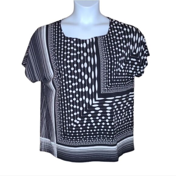 CHICO'S easywear black and white pattern short sleeve blouse top 1/M - Picture 1 of 8